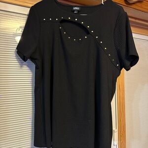 INC International Concepts Black Studded Short Sleeve Top